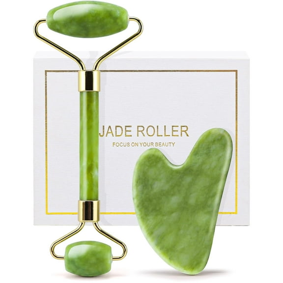Jade Roller & Gua Sha Set for Face, Cooling & Firming Effect, Sculpting Tool for Jawline & Skin Care