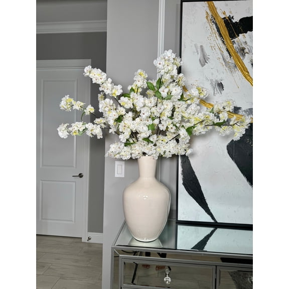 Jade White Cream Silk Cherry Blossom Flower Branches Set of 3 Pack 40'' Inches