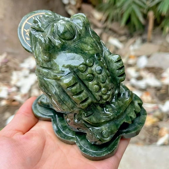Jade carving beautiful and lifelike money jade golden toad lucky jade toad statue sculpture collect, Paperweight jade crystal Healing