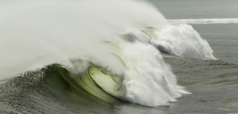 Jade coloured breaking waves at Cobden Beach on the West Coast of the South Island Greymouth New Zealand Canvas Art - Nicola M Mora Design Pics (44 x 20)