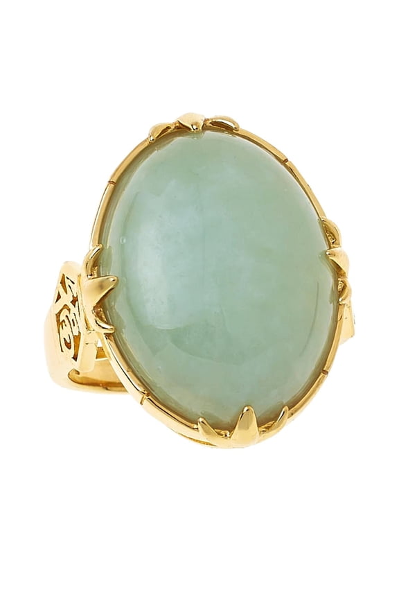 Light Green Jade & Cz Sterling Silver Dome Ring, Size 7