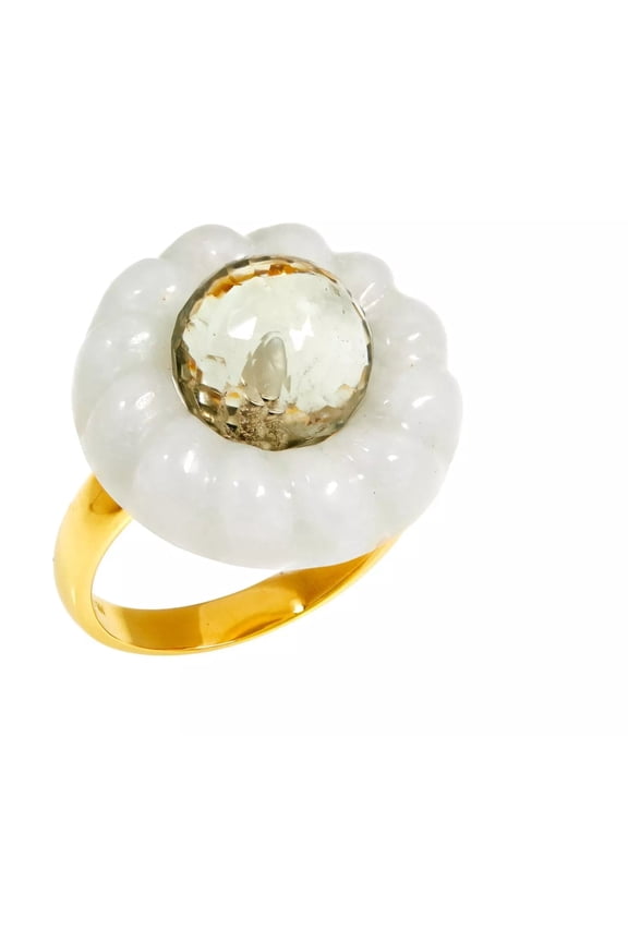 Sterling Silver Goldclad Jade & Prasiolite Cable Frame Ring, Size 6