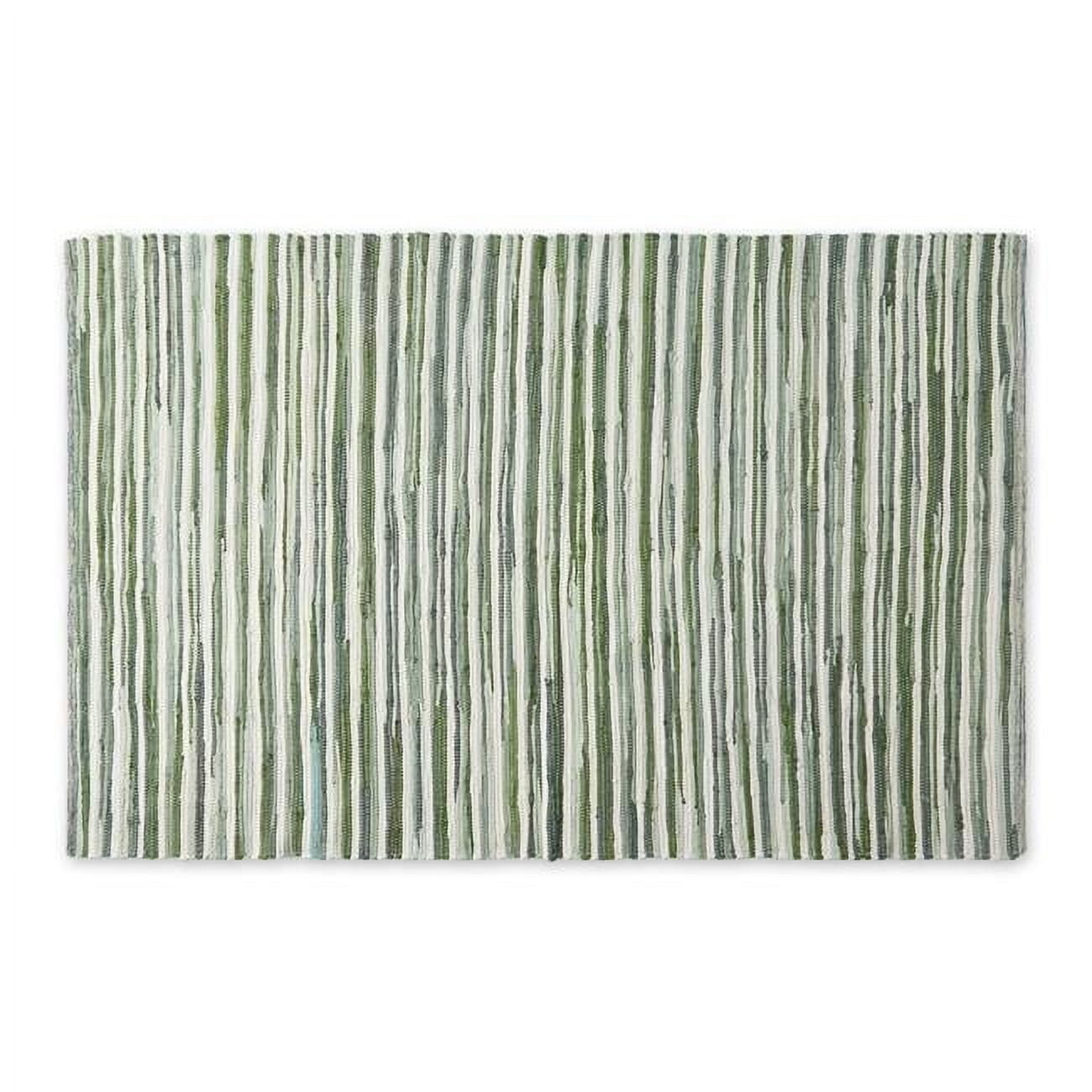 Handmade Jadeite Green Stripe Cotton Rectangular Rug 4' x 6'