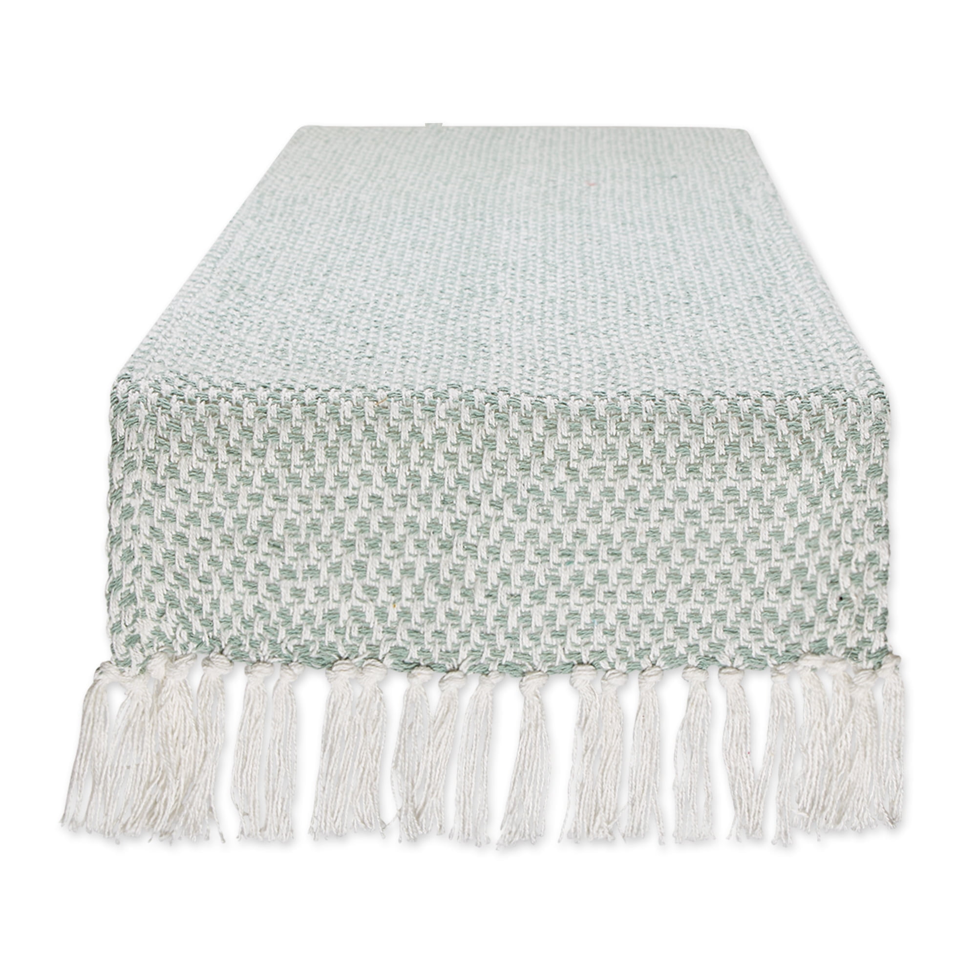 Jadeite Woven Cotton Knit Table Runner with Fringe, 15x72