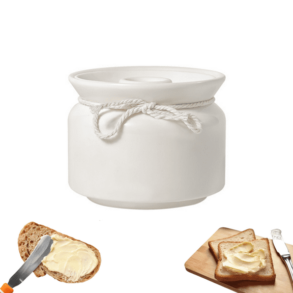 Jademall 10.5oz Ceramic Butter Dish with Silicone Sealing Lid - Airtight Multi-Purpose Butter Keeper for Kitchen, Ideal for Dispensing Butter, Coffee Beans, Nuts, Sugar Cubes, Seasonings - White