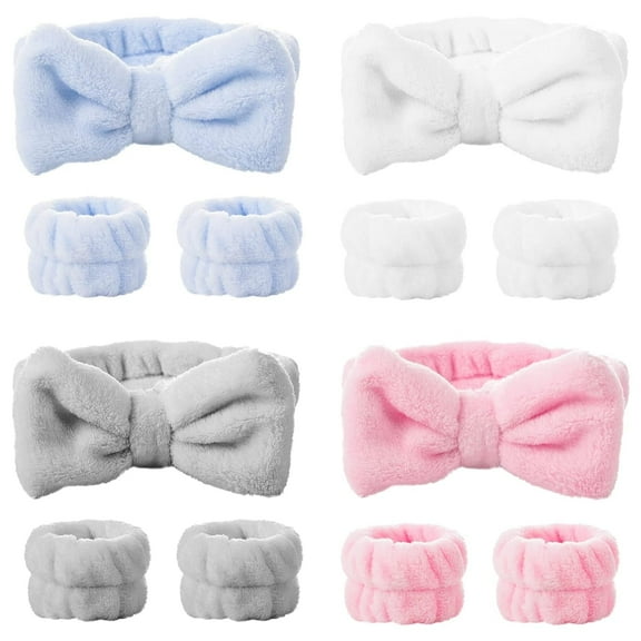 Jademall 12Pcs Headbands Wristbands Set for Washing Face, Knotted Spa Head Bands Wrist Towels Skincare Hair Bands Arm Bands for Womens Makeup Facial-White, Pink, Blue, Gray