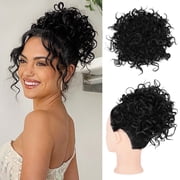Jademall 1-Piece Curly Messy Hair Bun Extension, 60g Natural Fluffy Synthetic Drawstring Ponytail, Loose Wave Hair Bun for Women Daily Use, Black