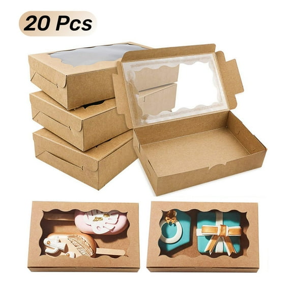 Jademall 20-Pack Cookie Boxes with Clear Window, 7x4.3x1.5 inch Kraft Treat Boxes for Desserts, Macarons, Pastries - Perfect Container for Parties, Picnics & Gatherings - Brown