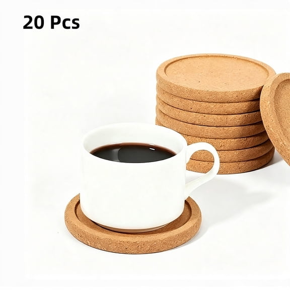 Jademall 20Pack Cork Coasters for Drinks, 4 Inch Round Absorbent Coaster Set with Raised Edge, Extra Thick HeatResistant Cup Mats for Mugs, Glasses & Table Protection
