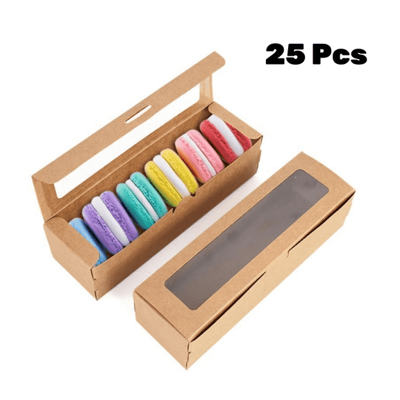Jademall 25Pcs Kraft Macaron Boxes with Clear Window, 5-7 Macarons Container, Brown Bakery Boxes for Pastries, Cookies, Desserts & Muffins, Ideal for Daily, Picnics & Gatherings