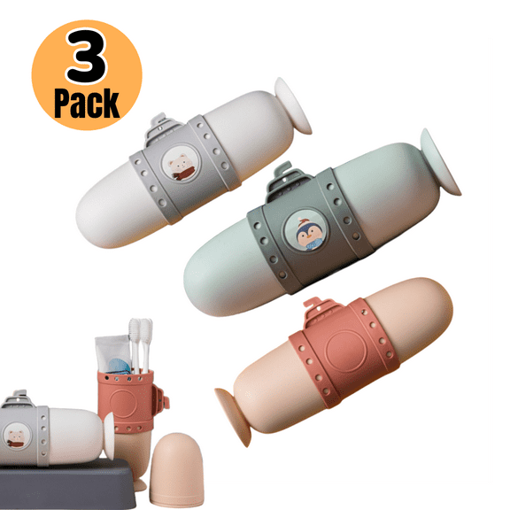 Jademall 3-Piece Portable Natural Submarine Toothbrush Kit, Travel Toothbrush Cup Box