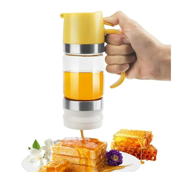 Jademall 300ml Honey Dispenser, Leak-Proof Glass Honey Pot with Handle & Detachable Design, Perfect for Honey, Jam, Ketchup, Peanut Butter, Salad Dressing & Oyster Sauce, Home Kitchenware - Yellow