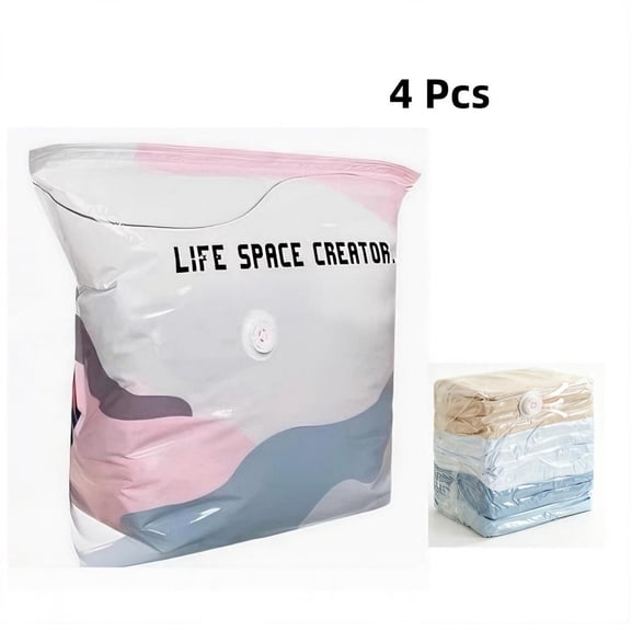 Jademall 4‑Pack No‑Pump Vacuum Storage Bags, Airtight Space Saver Cube Compression Bags for Clothes, Duvets, Pillows & Bedding, Reusable for Home & Travel