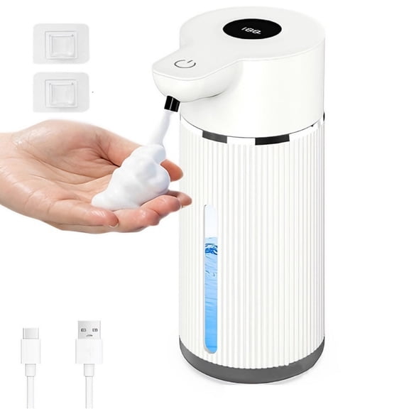 Jademall Touchless Foam Soap Dispenser, 420ml/14.2oz USB Rechargeable, No-Drill Wall Mount for Bathroom & Kitchen, White