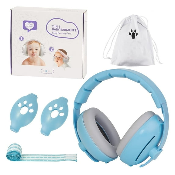 Jademall Baby Ear Protection, 2-in-1 Noise Cancelling Headphones for Babies, Adjustable Noise Reduction Earmuffs for Infants & Toddlers (0-48 Months) for Improves Sleep, Travel, Outdoor - Blue