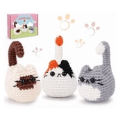 Jademall Beginner Crochet Kit for Cat Plush Animals, 3Pcs Complete Diy Craft with Video Tutorials, Gift for Beginners in 3 Colors