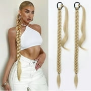 Jademall Gold Hair 2 Pcs 33.8in Extension Hair Braid Extensions Hairpiece with Elastic Band Extension Hair Scrunchie with Hair for Ladies Women