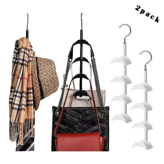 Jademall Handbag Hanging Organizer 2Pcs, Handbag Hanging Device with 4 Hooks, 360° Rotatable Bag Hooks, Space Saver, Multi-Purpose Hooks for Storage Handbags & Scarf & Belt & Ties - White
