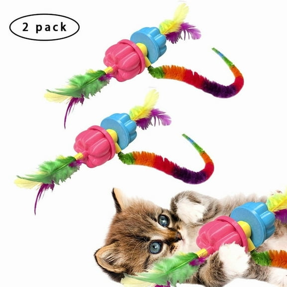 Jademall Interactive Cat Toy with Bell,Cat Feather Toy with TailAutomatic Pet Exercise Tumbler Cat Toys for Indoor