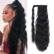 Jademall Messy Bun Hair Piece for Women 22" Long Curly Ponytail Extension Hairband Hair Clip Synthetic Puffy Ponytail Hair Extension Wrapped Bun Womens Wig-Black