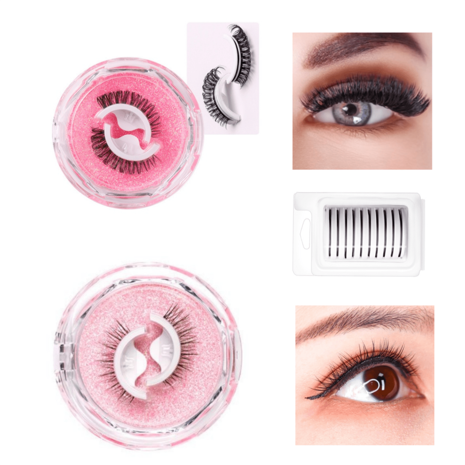 Jademall Reusable Self-Adhesive Eyelashes 2 Pcs Black, No Glue or Eyeliner Required, Waterproof Eyelashes, Easy to Wear, Tight Curling, 3D Natural Look
