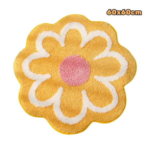 Jademall Shaped Flower Rug, 23.6x23.6in Soft Non-Slip Bath Mat, Rug Aesthetics, Colorful Flower Rugs for Decor, Machine Washable Floor Mat for Bedroom, Living Room, Bathroom - Yellow(60x60cm)