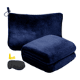 thumbnail image 1 of Jademall Travel Blanket 2 in 1 Soft Flannel Airplane Throw Blankets in Soft Bag Pillow case with Hand Luggage Belt, 59x40inch, Navy, 1 of 5