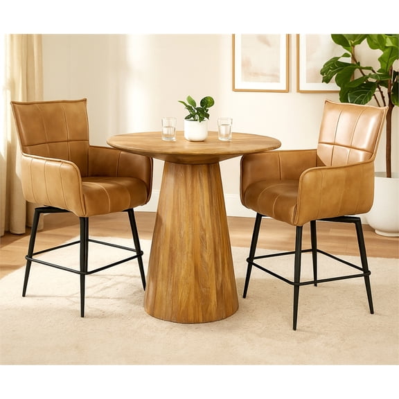 Jaden 36" Counter Table Set with 2 Gabriel Swivel Chairs in Tan True Leather