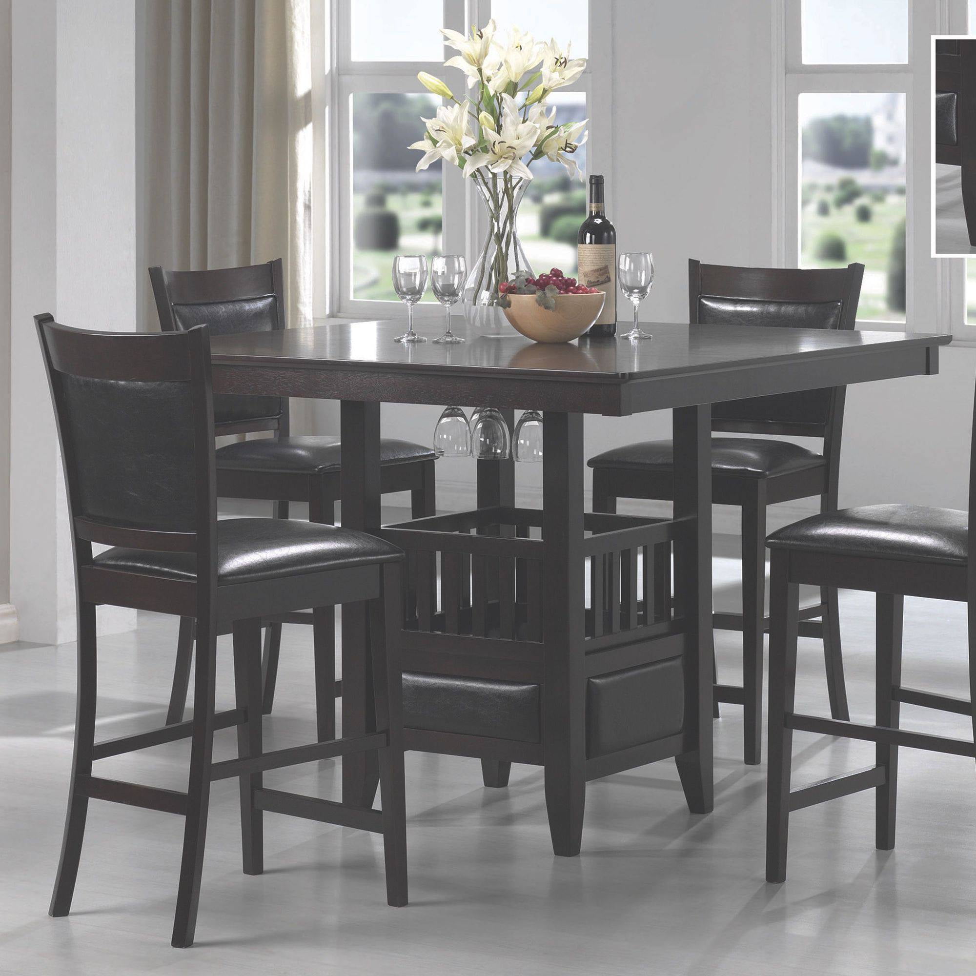 Espresso Square Counter Height Dining Table with Wine Storage