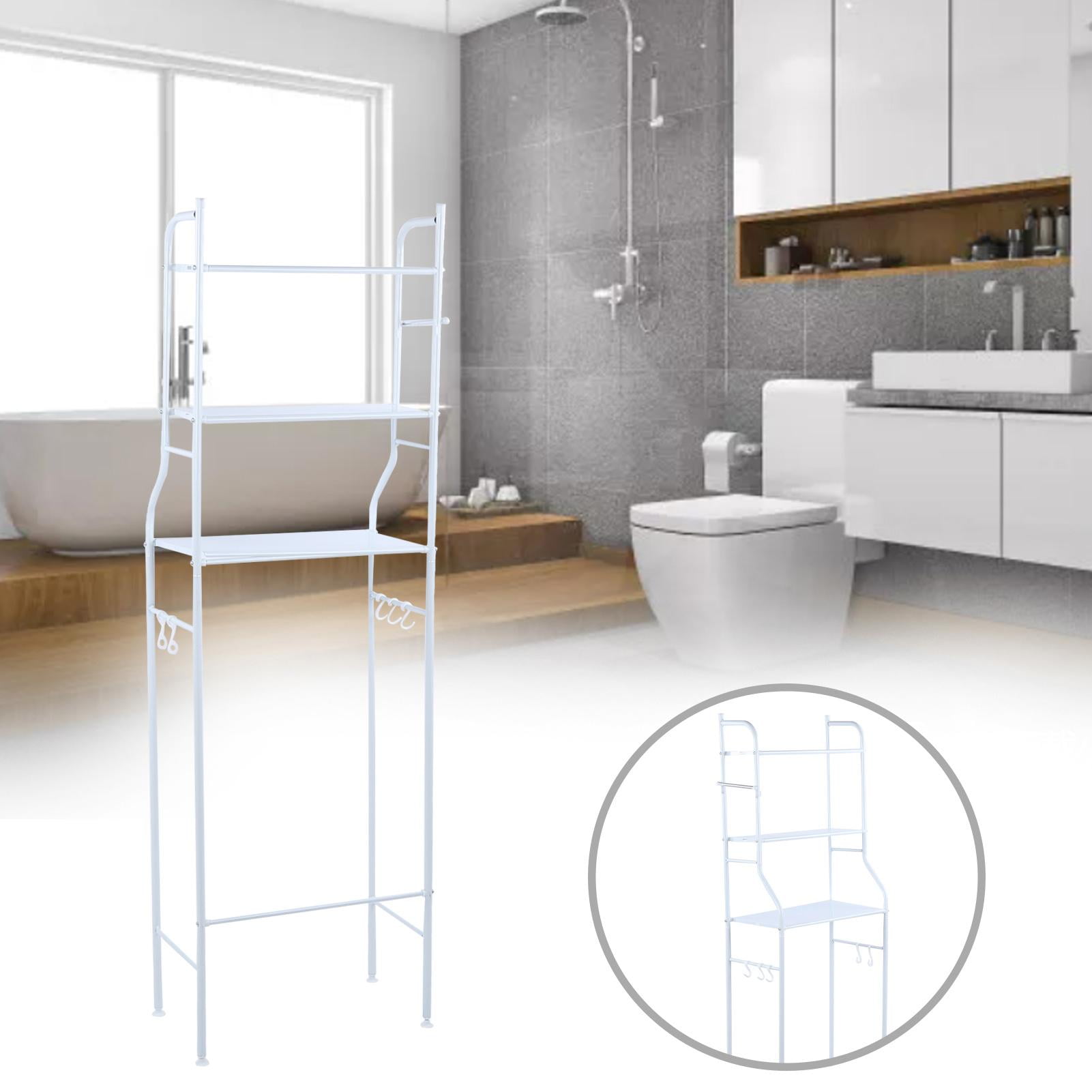 Jadeshay 3-Tier Bathroom Shelf, Over Toilet Storage with Hooks & Paper ...