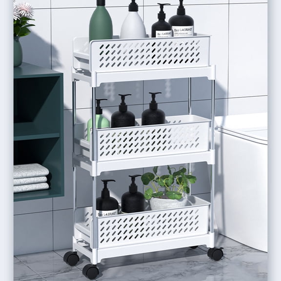 Jadeshay 4 Tier Slim Storage Cart, Bathroom Organizer Laundry Room Organization Rolling Utility Cart with Wheels, Mobile Shelving Unit Slide Out Cart for Pantry Bathroom Kitchen Office Narrow Places
