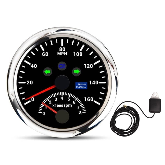 Jadeshay GPS Speedometer Gauge 85mm Waterproof with Tachometer Red Backlight
