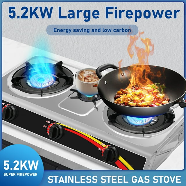 Jadeshay Propane Gas Cooktop 3 Burners Gas Stove Portable Gas Stove Thickened Stainless Steel Double Burners Stove Auto Ignition Camping Double Burner LPG for RV,Apartments,Outdoor