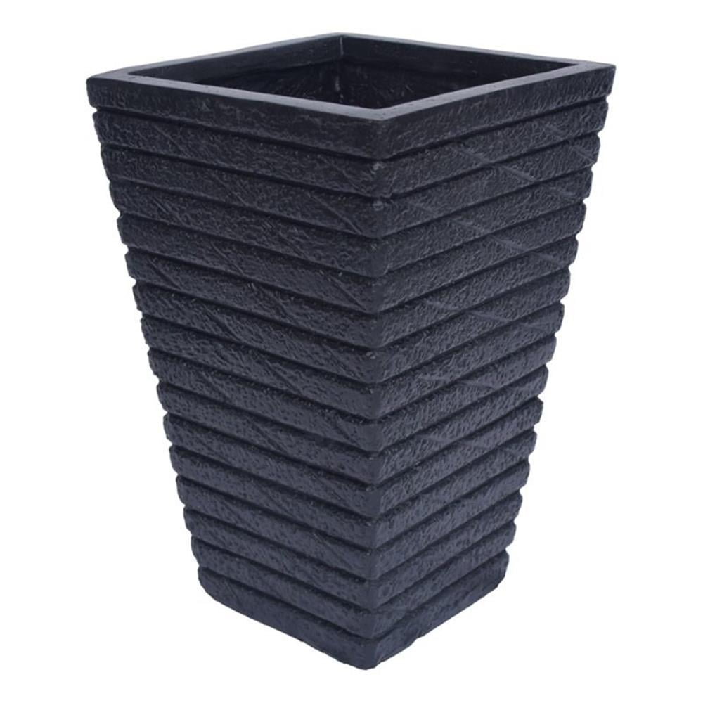 Jadiel Outdoor Riveted Light weight Concrete Square Tapered Garden Urn Planter, Black