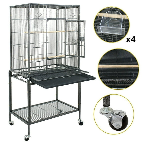 Jadona 53" Flight Bird Cage with Rolling Stand Large Parrot Cage Cockatiels Finch Cage