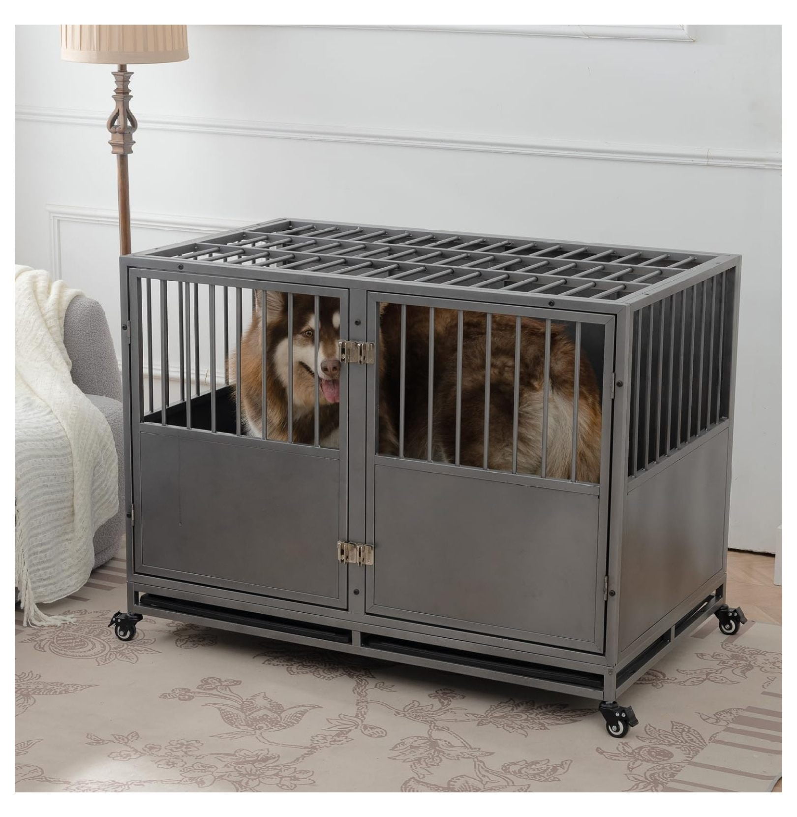 Jadona Heavy Duty Stackable Dog Crate for Large Medium Dogs, Metal Pet