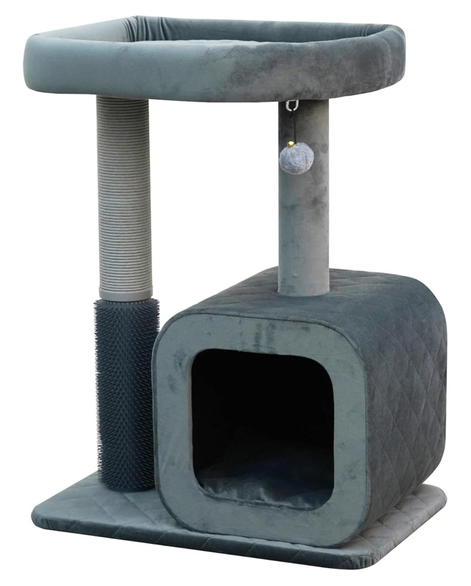 Gray Velvet 2-Level Cat Tree with Condo and Perch