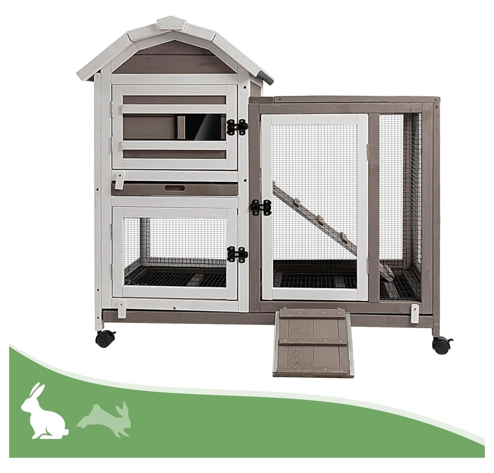 Jadona Rabbit Hutch Indoor Waterproof Asphalt Roof Bunny Cage with