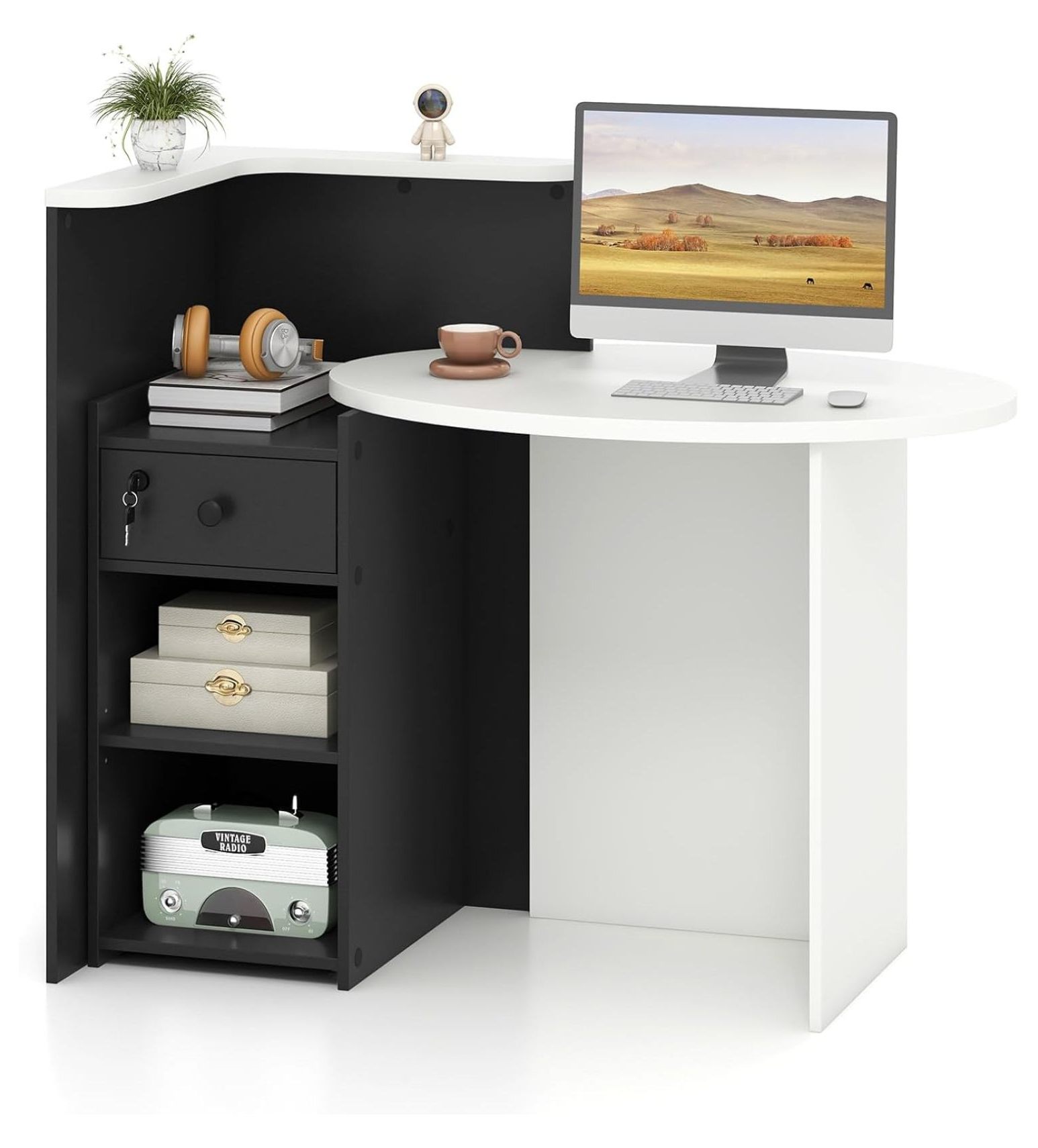 Jadona Reception Desk, Front Counter Desk with Lockable Drawer