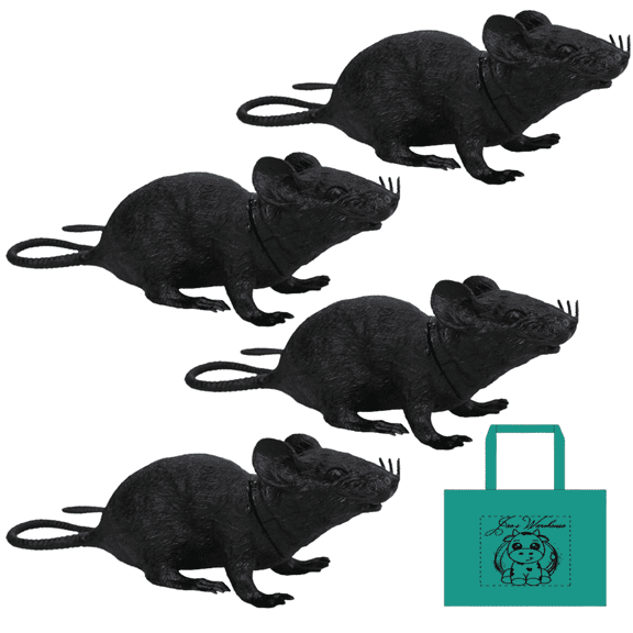 Jae's Warehouse Halloween Plastic Squeezable Squeaking Rats - Spooky, Scary, Creepy Decor, Squeaky Black Rat Party Props Supply - Set of 4 with Bag & Lucy Loopsie