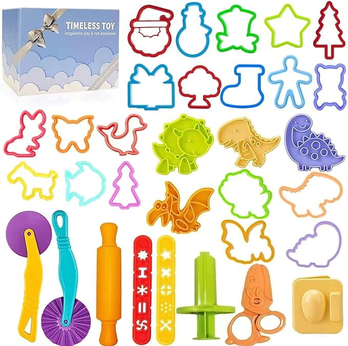 Jaeespon Play Dough Tools for Kids, Playdough Set with Dinosaur Molds