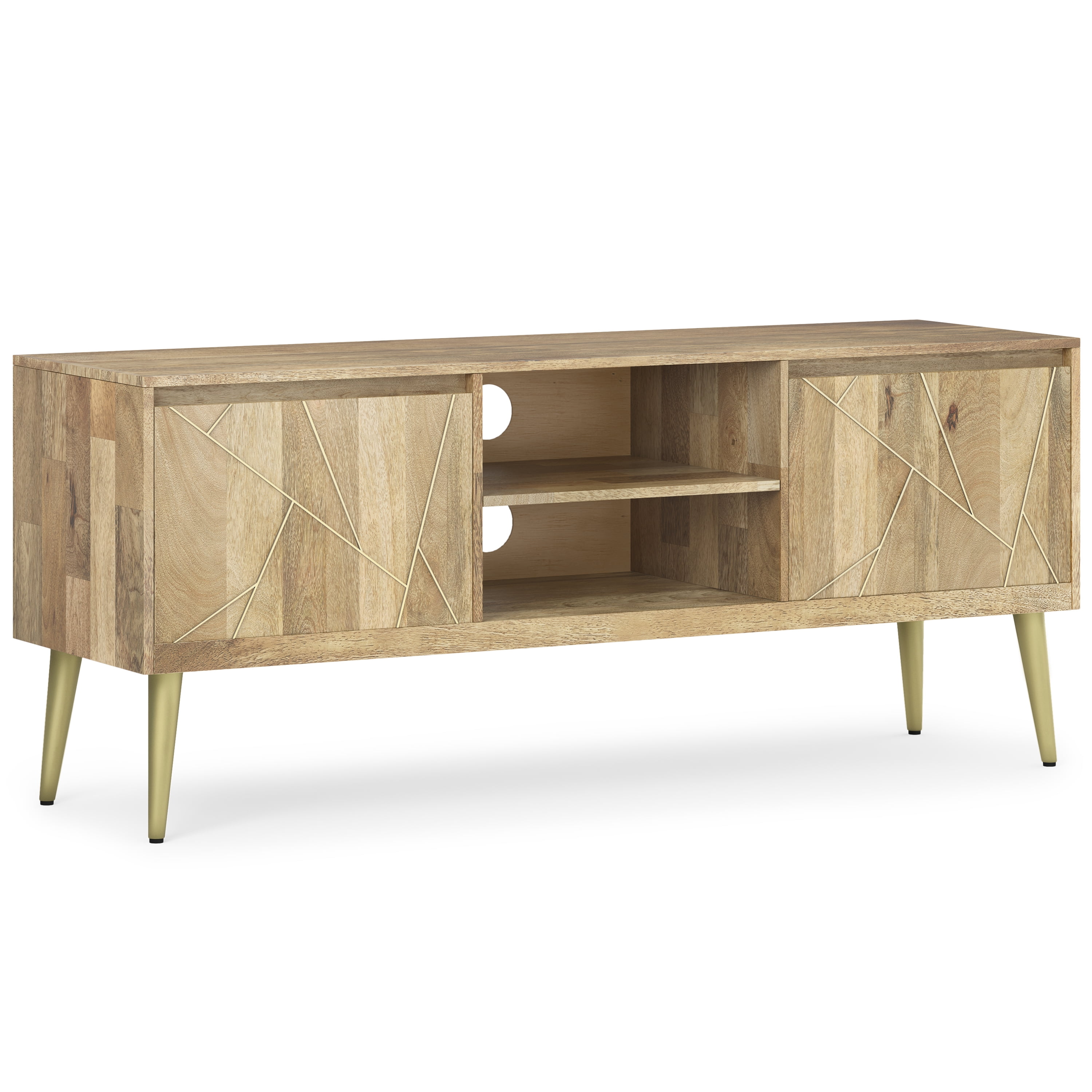 Jager Natural Mango Wood TV Stand with Brass Inlay