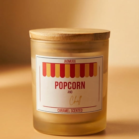 Jagmugg Popcorn & Chill Caramel Scented Soy Wax Candle | PVR Popcorn Inspired Aroma | Long Lasting Home Fragrance | 100% Cotton Wick | Cozy Movie Night Candle (7 x 8 cm)