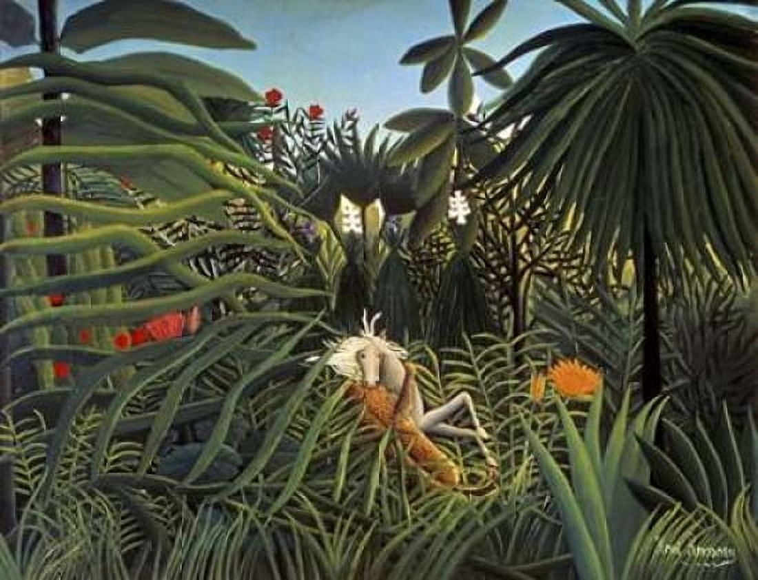 Jaguar Attacking a Horse Canvas Art - Henri Rousseau (22 x 28)