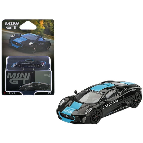 Jaguar C-X75 Black with Light Blue Stripe Limited Edition 1/64 Diecast Model Car by Mini GT