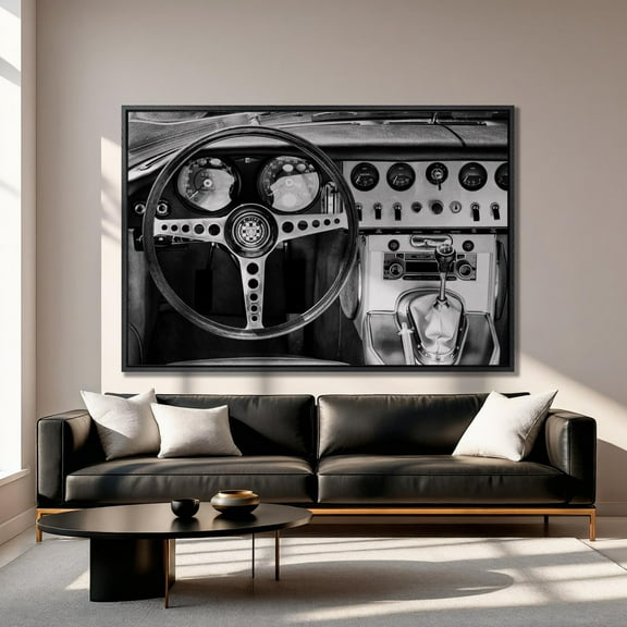 Jaguar E,Type Art Black and White Vintage Car Photography Poster Decor For Living Room Bedroom, Unframed Canvas Size 8x12