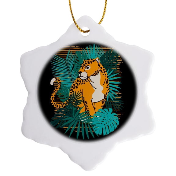 3drose, Jaguar Gepard Wildlife Animal with Jungle Feeling, 3 inch Snowflake Porcelain Ornament