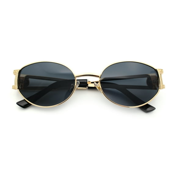 Jaguar Head Button Jewel Hinge Metal Rim Oval Fashion Hustler Sunglasses Gold - Black