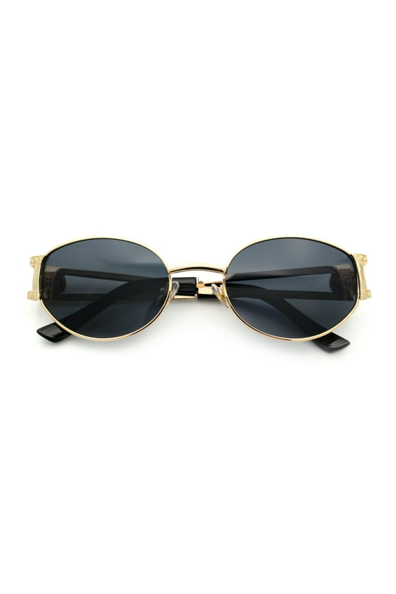 Jaguar Head Button Jewel Hinge Metal Rim Oval Fashion Hustler Sunglasses Gold - Black