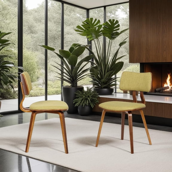 Jaguar Mid-Century Dining Chair in Walnut Wood and Green Fabric - Set of 2